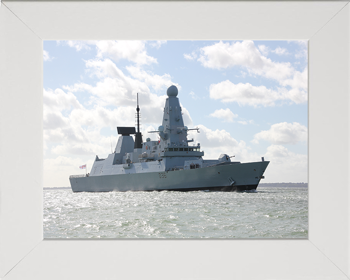 HMS Defender (D36) Photo Print - Low Starboard View - Royal Navy Type 45 Destroyer Hampshire Prints 10 x 8 White Frame No