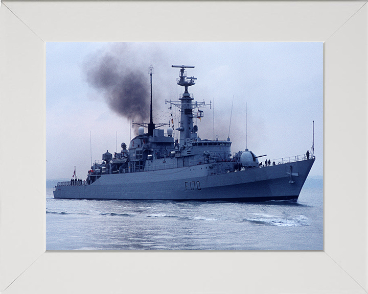 HMS Antelope (F170) Photo Print - Starboard View in Colour - Royal Navy Type 21 Frigate Hampshire Prints 10 x 8 White Frame No