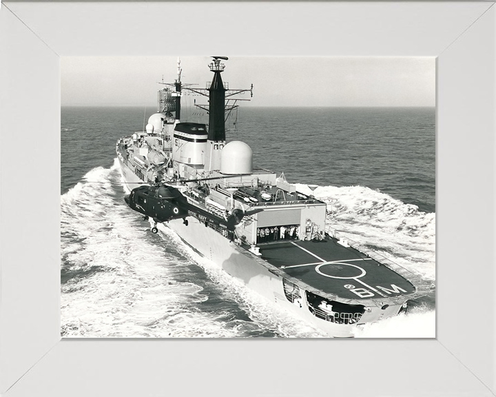 HMS Birmingham (D86) Photo Print - With Helicopter - Royal Navy Type 42 destroyer Hampshire Prints 10 x 8 White Frame No