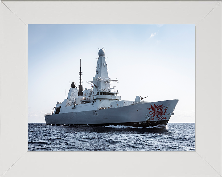 HMS Dragon (D35) Photo Print - Low Starboard View - Royal Navy Type 45 Destroyer Hampshire Prints 10 x 8 White Frame No