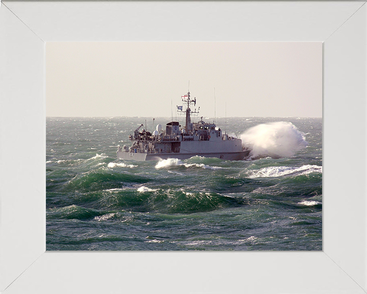 HMS Blyth (M111) Photo Print - In Heavy Seas - Royal Navy Sandown Class Minehunter Hampshire Prints 10 x 8 White Frame No