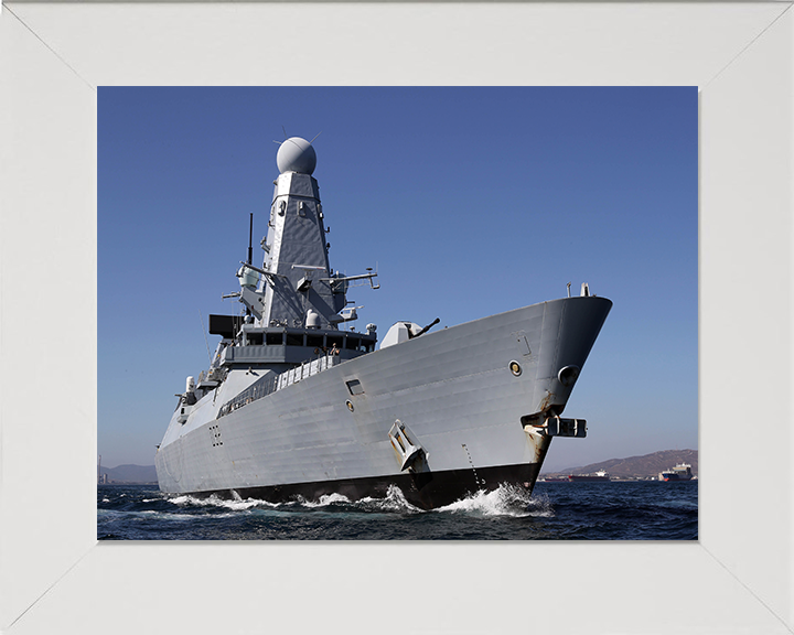 HMS Daring (D32) Photo Print - Low Starboard View - Royal Navy Type 45 Destroyer Hampshire Prints 10 x 8 White Frame No