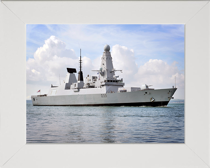 HMS Dauntless (D33) Photo Print - Low Starboard Side View - Royal Navy Type 45 Destroyer Hampshire Prints 10 x 8 White Frame No