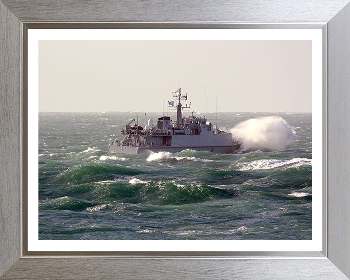 HMS Blyth (M111) Photo Print - In Heavy Seas - Royal Navy Sandown Class Minehunter Hampshire Prints 10 x 8 Silver Frame Yes