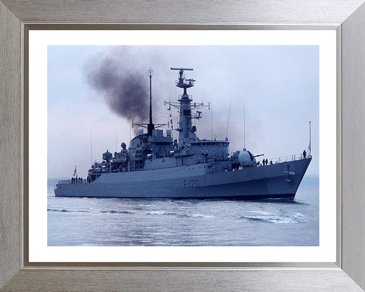 HMS Antelope (F170) Photo Print - Starboard View in Colour - Royal Navy Type 21 Frigate Hampshire Prints 10 x 8 Silver Frame Yes