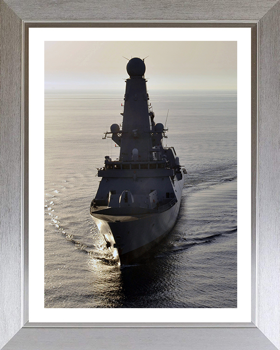 HMS Diamond (D34) Photo Print - Bow View at Sunset - Royal Navy Type 45 Destroyer Hampshire Prints 10 x 8 Silver Frame Yes