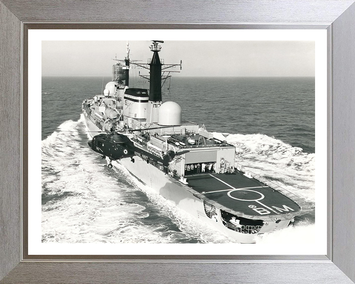 HMS Birmingham (D86) Photo Print - With Helicopter - Royal Navy Type 42 destroyer Hampshire Prints 10 x 8 Silver Frame Yes