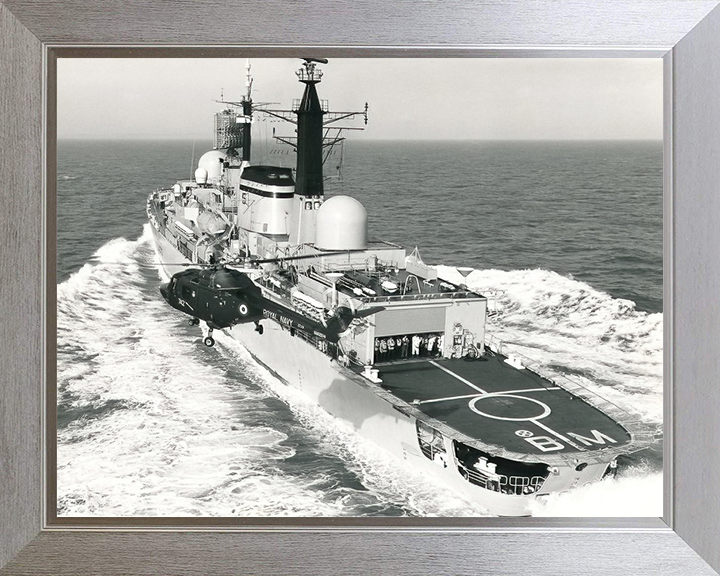 HMS Birmingham (D86) Photo Print - With Helicopter - Royal Navy Type 42 destroyer Hampshire Prints 10 x 8 Silver Frame No
