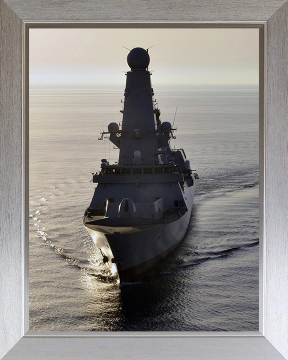 HMS Diamond (D34) Photo Print - Bow View at Sunset - Royal Navy Type 45 Destroyer Hampshire Prints 10 x 8 Silver Frame No