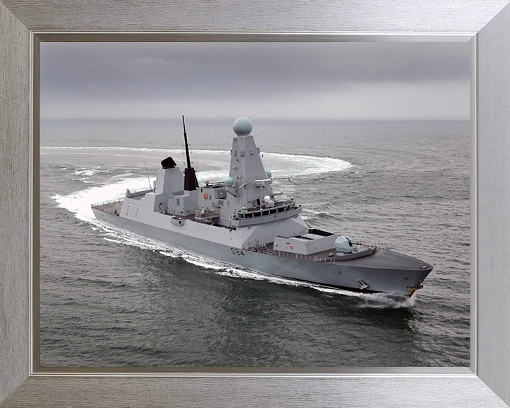 HMS Diamond (D34) Photo Print - Turning to Port - Royal Navy Type 45 Destroyer Hampshire Prints 10 x 8 Silver Frame No