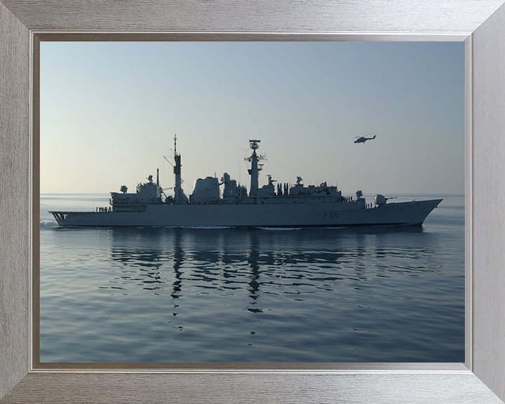 HMS Campbeltown (F86) Photo Print - Starboard Beam Reflections - Royal Navy Type 22 Frigate Hampshire Prints 10 x 8 Silver Frame No
