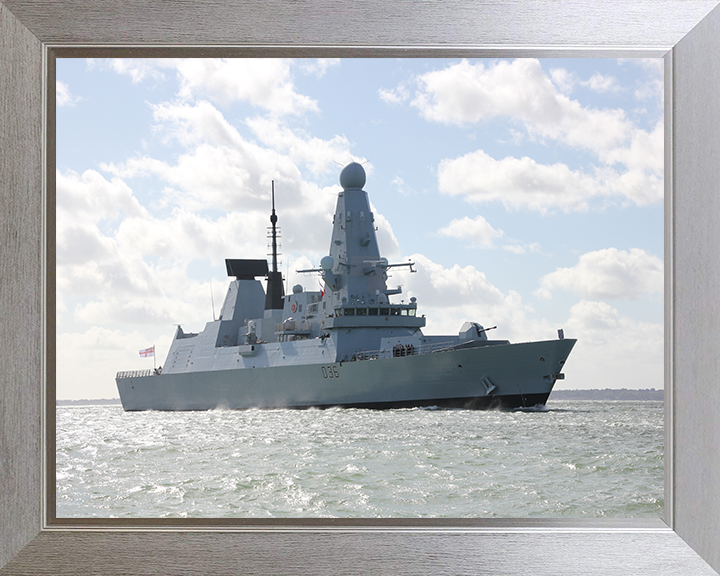 HMS Defender (D36) Photo Print - Low Starboard View - Royal Navy Type 45 Destroyer Hampshire Prints 10 x 8 Silver Frame No