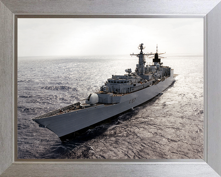 HMS Chatham (F87) Photo Print - Port Bow View at Sunset - Royal Navy Type 22 Frigate Hampshire Prints 10 x 8 Silver Frame No