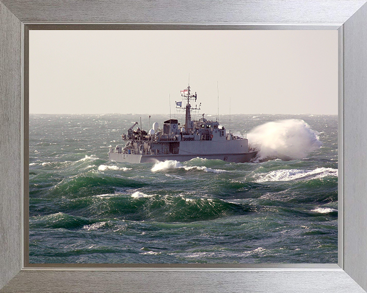 HMS Blyth (M111) Photo Print - In Heavy Seas - Royal Navy Sandown Class Minehunter Hampshire Prints 10 x 8 Silver Frame No