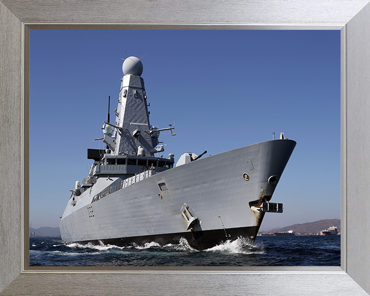HMS Daring (D32) Photo Print - Low Starboard View - Royal Navy Type 45 Destroyer Hampshire Prints 10 x 8 Silver Frame No