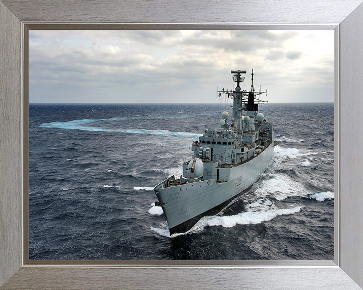 HMS Cornwall (F99) Photo Print - During a Starboard Turn - Royal Navy type 22 Frigate Hampshire Prints 10 x 8 Silver Frame No