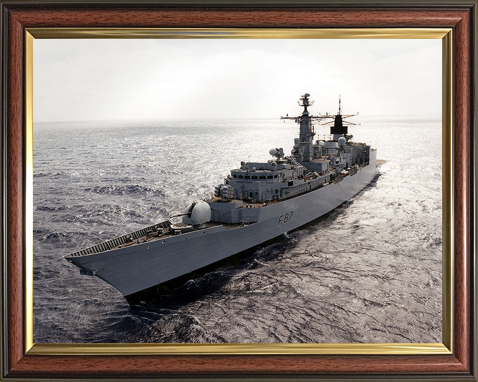 HMS Chatham (F87) Photo Print - Port Bow View at Sunset - Royal Navy Type 22 Frigate Hampshire Prints 10 x 8 Classic Frame No