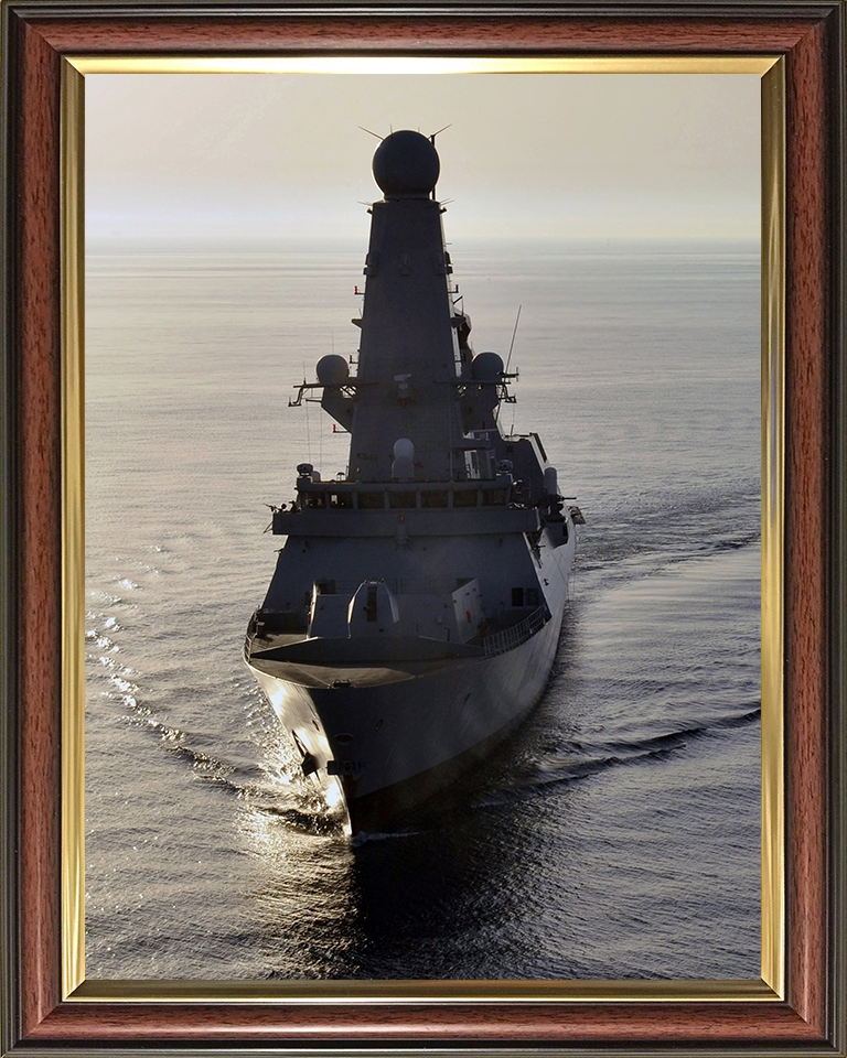HMS Diamond (D34) Photo Print - Bow View at Sunset - Royal Navy Type 45 Destroyer Hampshire Prints 10 x 8 Classic Frame No
