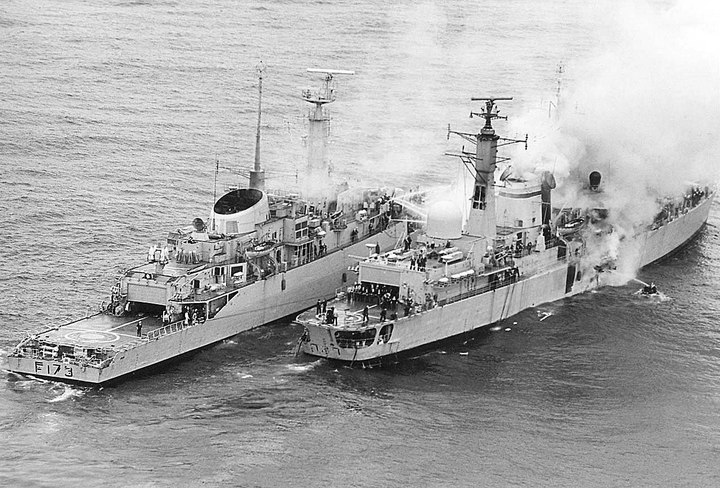 HMS Arrow F173 alongside HMS Sheffield D80 | Falklands War | Photo Print | Framed Print Hampshire Prints