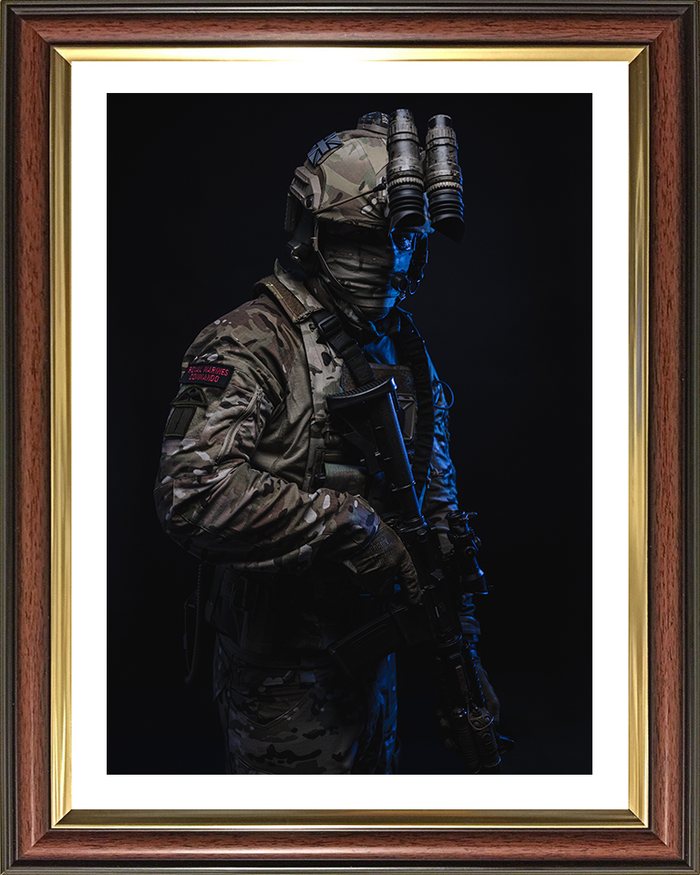 Royal Marines Commando with night vision goggles, framed print