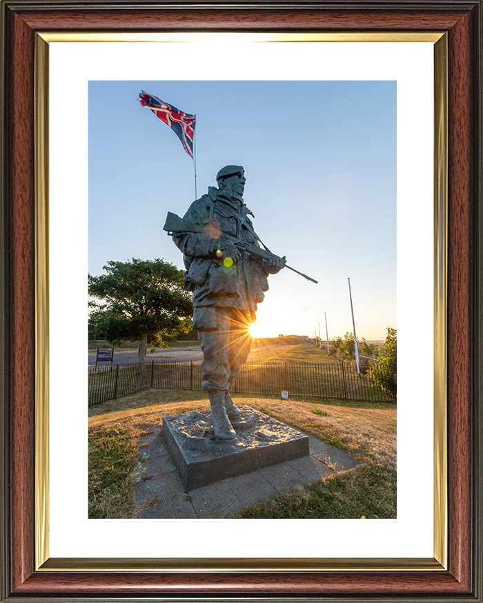 Royal Marines memorial statue at sunset, framed print
